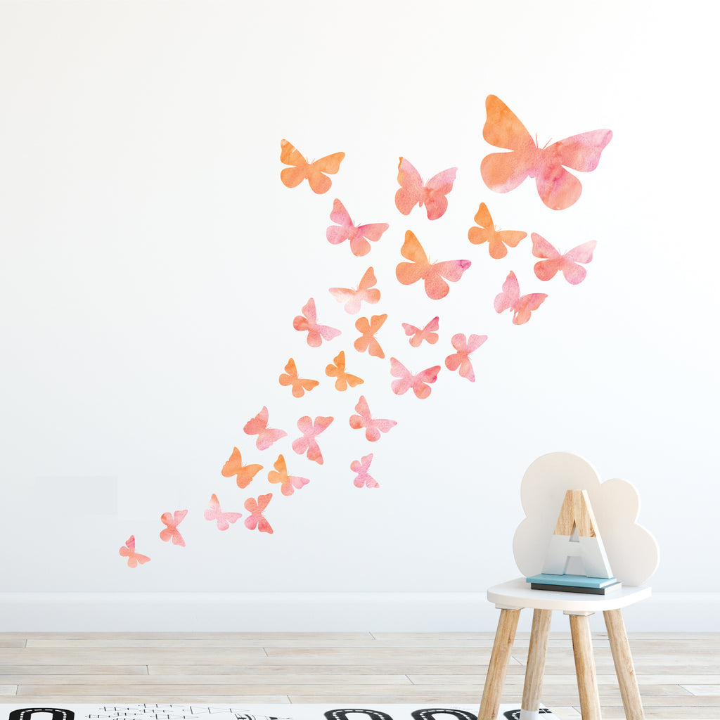 Watercolor Butterflies removable wall decal on nursery wall
