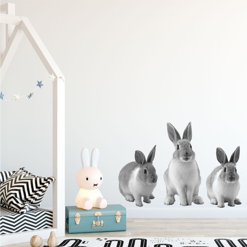 Black and White Cute Bunnies removable wall decal in nursery