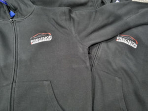 Gray jacket with 'Precision' logo on a gray background