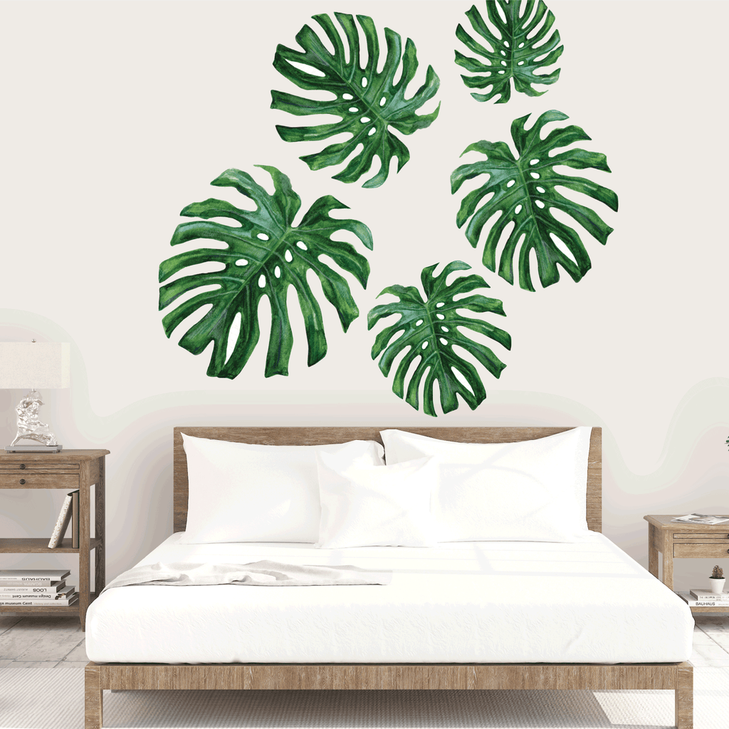 Watercolor palm leaves removable wall decal 