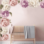 Load image into Gallery viewer, Watercolor Flowers peony pink and white removable wall decal 
