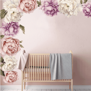 Watercolor Flowers peony pink and white removable wall decal 
