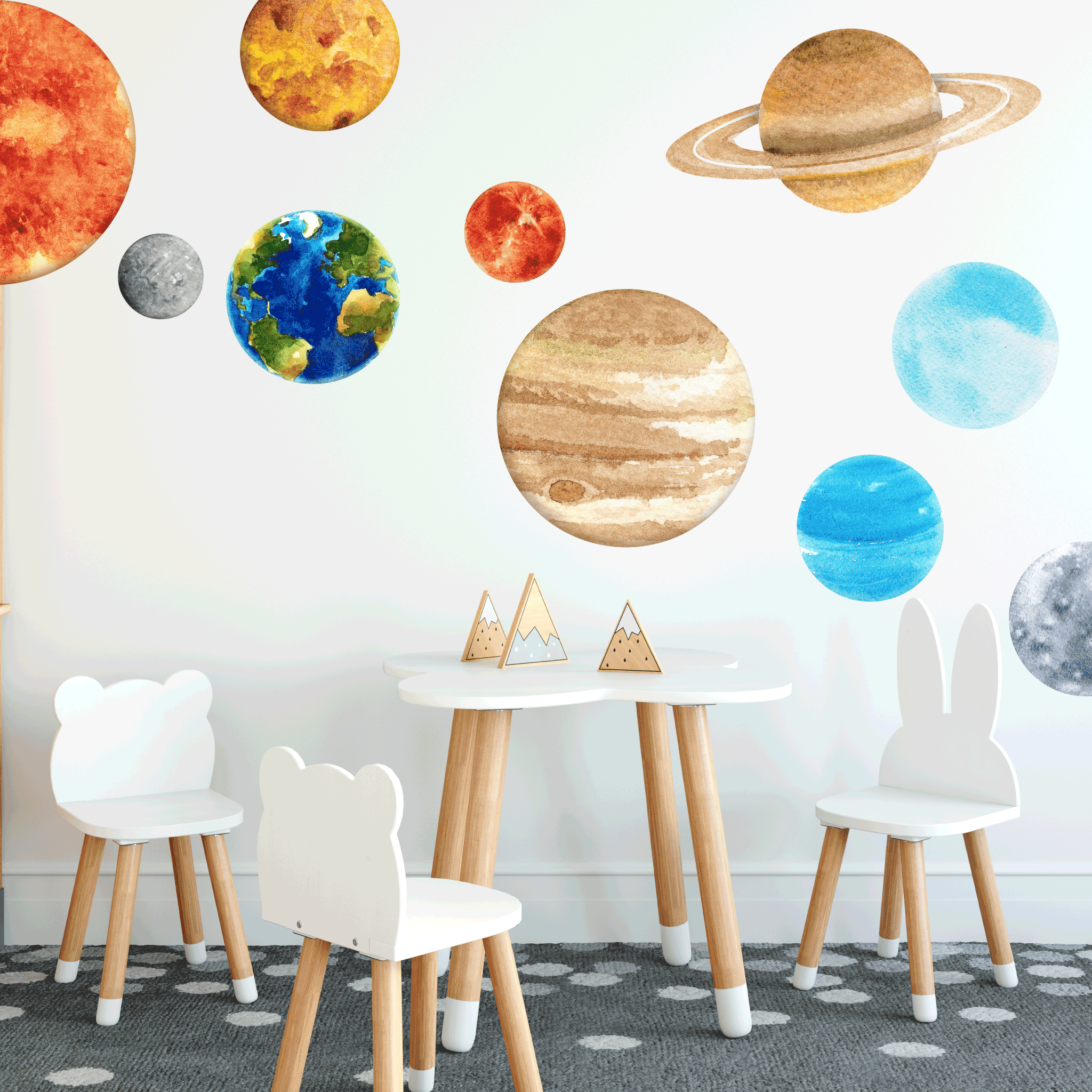 Watercolor planets solar system removable wall decal 
